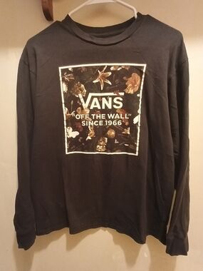 Vans Black Floral Logo Long Sleeve Tee